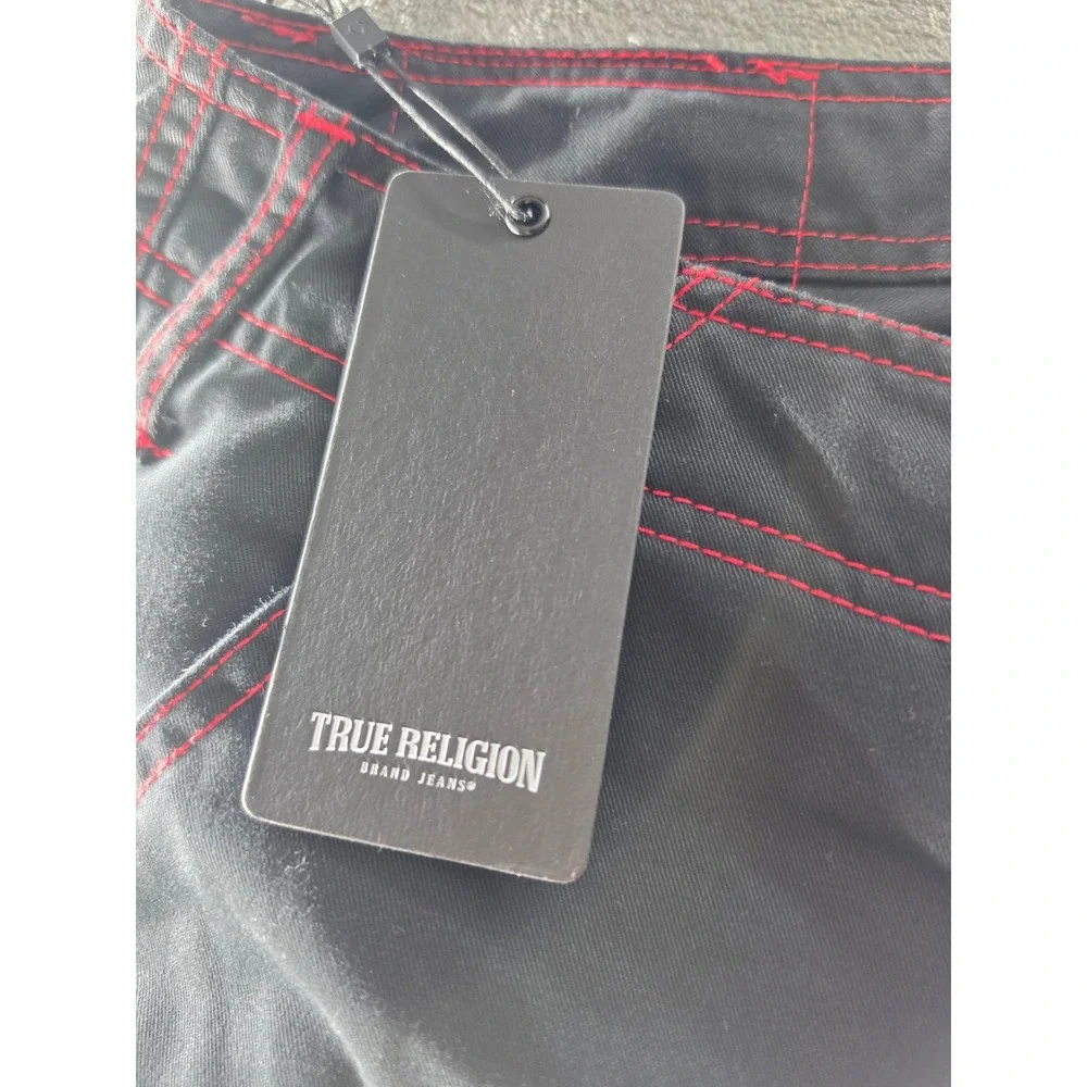 NWT True Religion Balloon Cargo Pants Men Size 36 Black Red Contrast Stitch Y2K